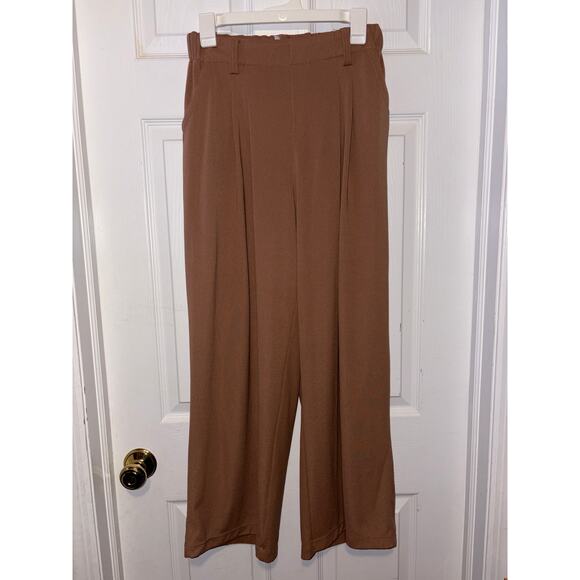 Halara Pants - Halara size small brown wide leg pull on knit pants belt loops 0268-S